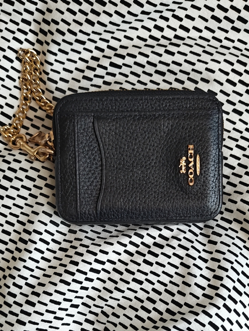 Coach Black Pebbled Leather Card Case with Gold Hardware